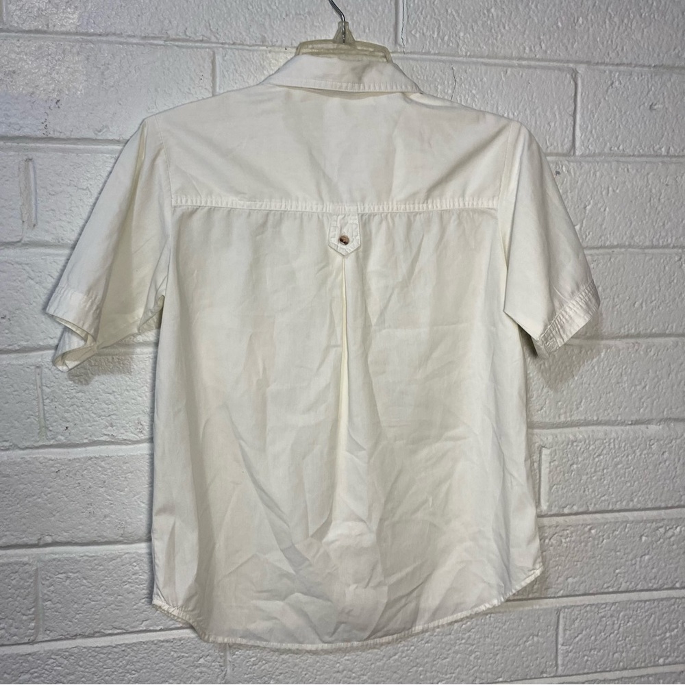 Designer Button Up Casual Cargo Dress Shirt White Short Sleeve No Show Buttons - Picture 2 of 12